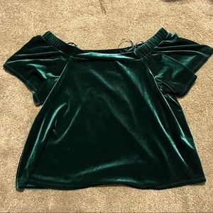 Green velvet off shoulder top, worn once